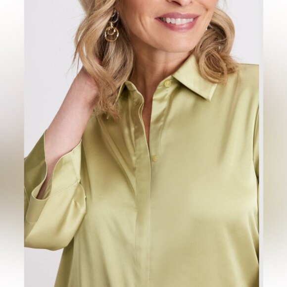 Laura Flared Sleeve Satin Blouse Moss Green - Picture 4 of 10